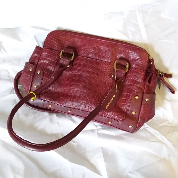 Vintage Great American Leather Works Studded Croc Embossed Shoulder Bag